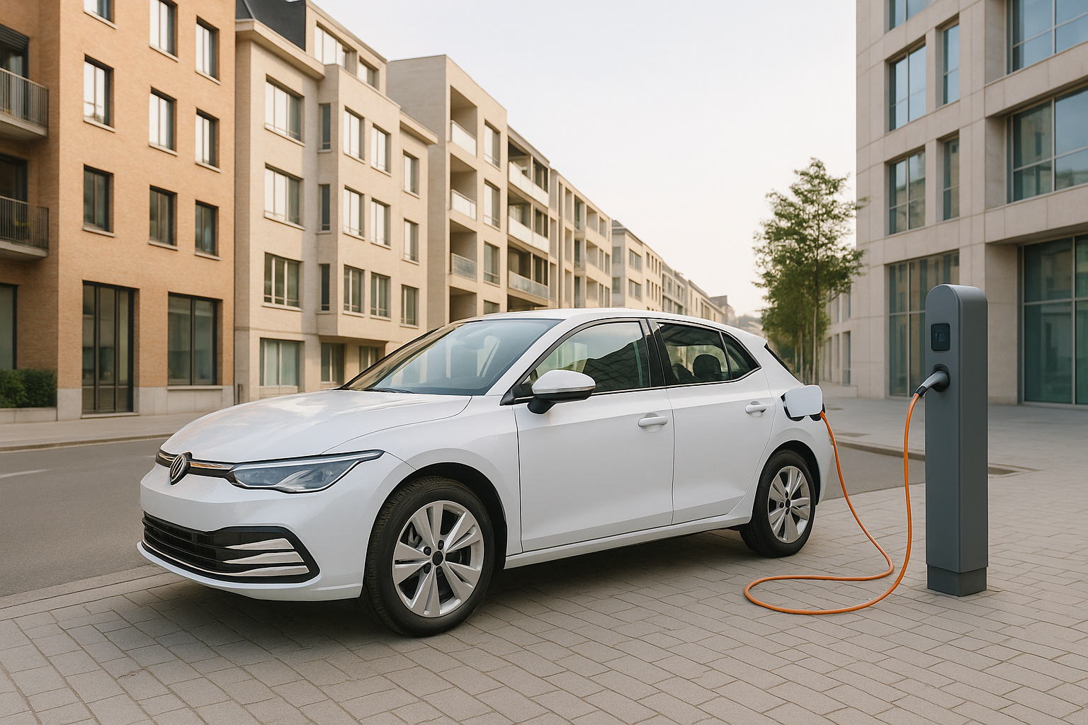 Voiture électrique en recharge sur une borne — comparatif des crédits auto verts en Belgique